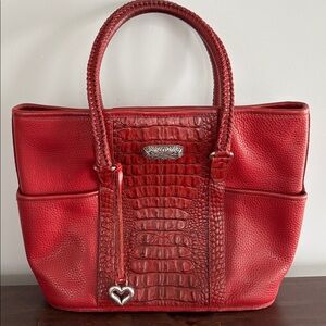 Red Brighton Embossed Braided Leather Handled Bucket Purse